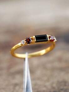 1pc Bohemian Vintage Fashion Minimalist Ring, Square Black Vintage Design, Versatile Minimalist Ring - Multicolor - View 3