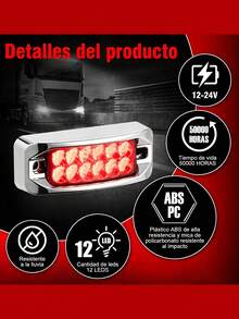 8pc Plafon Lateral Rectangular Pestaña Estrobo Focos 12-24v - rojo - Ver 2