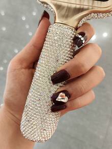 1pc Premium Artificial Diamond Inlaid Long Handle Air Cushion Massage Comb, Scalp Relaxation Massage Comb - Silver - View 5