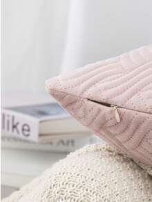 Quilted Velvet Throw Pillow Cover, Soft Plush Textured Decorative Cushion Case, Solid Color Wave & Dot Pattern Pillow Cover For Sofa Couch Bedroom, Cozy Home Decoration - Pink - View 4