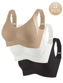 3/4PCS EssElegance Push-Up Seamless Bra Set - Adjustable Straps & Wire-Free Support For Daily Wear, Ultra-Soft Breathable Fabric - 彩色 - 查看 12