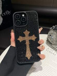 1件 金色十字鑲鑽手機殼 奢華防摔 2合1保護殼 相容 iPhone 17 Pro Max/13/14 - 金色 - 查看 7