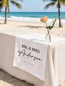 1pc Wedding Table Runner, Personalized Surname Banner, Customized Linen Wedding Banner, Sweet Table Decor, Wedding Reception Gift - Multicolor - View 7