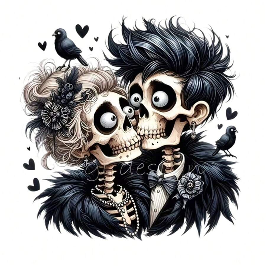1/2/3 Stücke Gothic Totenkopf Paar Bügelaufnäher, Y2K schwarzer Rabe Herz DIY Transferfolie, geeignet für T-Shirts, Stofftaschen, Stoffkleidung Dekoration, langanhaltend und beständig, hochwertiger Stofftransfer Aufkleber, passt zu Feiertagsoutfits, saisonale Dekoration, geeignet für Feiertagskäufer und Bastelliebhaber - Mehrfarbig - Übersicht 1
