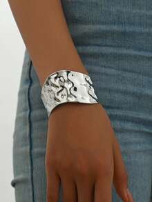 1件女款時尚設計多層純金屬裝飾開口手鐲 - 銀色-B670 - 查看 3