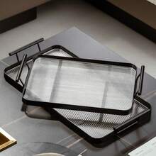 1pc, Acrylic Tray With Handles, Double-Ear High-End Home Tea Tray, Serving Tray, Commercial Restaurant Plate, Decorative Tray, Black Edge High Transparency Glacier Design, Suitable For Displaying And Storing Bread, Pastries, Fruits, Snacks, Desserts And Other Foods - Black - View 7