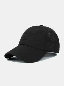 1 pieza Gorra de béisbol de malla transpirable de color negro sólido para mujer, gorra ajustable con cierre a presión para el verano - De secado rápido y transpirable - Ver 13