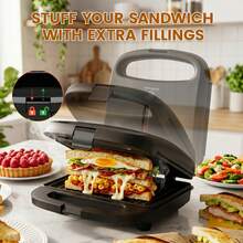 SUPERLEX 750W Sandwich Maker, Deep-Grooved Toaster,  Non-Stick Coating Heating Plate, Removable Deep-Grooved Baking Tray For Easy Cleaning, LED Indicator Light, Cool-Touch Handle And Non-Slide Bottom Feet, Fast Heating, Essential For Breakfast And Aftern - 英規插(220-240V) - 查看 8