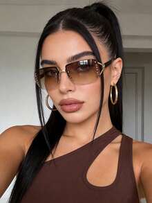 1 Pair Retro Frameless Square Crystal Glasses, Y2K Cute & Chic Fashion Glasses, Street Style Eyewear For Women, Suitable For Valentine's Day, Y2K Music Festival, Summer Beach, Outdoor Travel - Gradient Brown - View 2