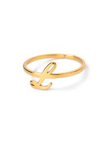 1PC Fashion 26 English Initial Chunky Rings For Women Men Opening 18K Gold Plated Smooth Letter Ring European And American Style Finger Jewelry - Gold Ring - View 29