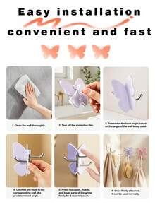 Aesthetic 360° Rotating Butterfly Triple Hook, No-Drill Self-Adhesive Wall Hanger For Hats, Bags & Coats, Strong Sticky Corner Organizer For Bathroom/Bedroom Decor/Kitchen Storage, Space-Saving Rotating Rack For Keys, Scarves & Towels - View 11