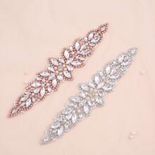 1 pieza Cinturón de novia hecho a mano con perlas y strass - Aplicación de oro rosa - Ver 2