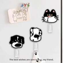 2Dflat-4pcs Cat & Dog Auxiliary Hooks - No Drilling, No Trace Door & Bathroom Hooks, Easy Installation, Stylish Design Suitable For Kitchen, Bathroom, Living Room Decoration, Hanging Storage - Decorative Wall Hooks|-Room Decoration - Black - View 1