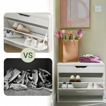 SoBuy FSR95-SCH, Hallway Shoe Rack Shoe Bench Shoe Cabinet With Folding Padded Seat & Flip-Drawer, Black - 白色 - 查看 6
