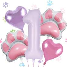 40-Inch Cream Purple Number (1-9) Aluminum Foil Balloons Set For Pet Themed Birthday Parties, Including Pink Paw-Shaped Heart Balloons, 1 Roll Of Purple Ribbons, And Inflation Straws For Pet Theme Dog Birthday Party Balloons Decorations Supplies - Purple - View 14