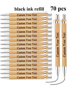 20/50/70/100pcs Personalized Bamboo Ballpoint Pens - Customized Engraved Name, Date, Lightweight Retractable, Weddings, Parties, Guest Books, Office And School Supplies, Forever Love, Personalized Gift, Graduation Gift, Thoughtful Gift, Teacher Gift, Stationery - Brown - View 12