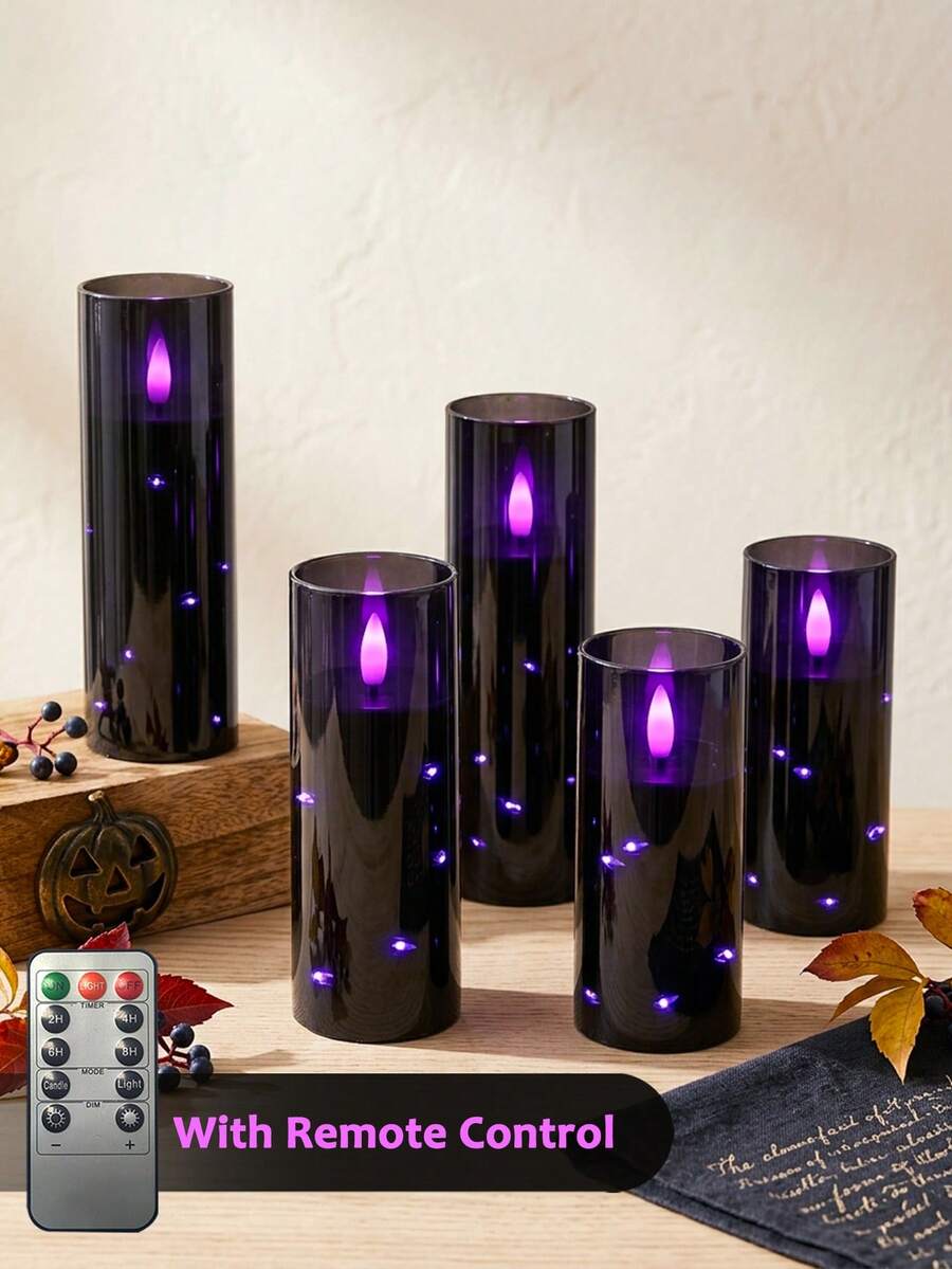 5pcs Flameless Candle Lights With Timer Remote Control, Battery Operated Embedded Flickering String Lights, Suitable For Halloween, Christmas, Valentine's Day, Mother's Day, Birthday, Gift, Proposal, Wedding, Party, Holiday