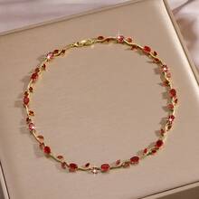 1 Pieza Collar de Lujo Brillante con Tulipán de Circonita Cúbica para Mujeres Color Dorado CZ Cristal Gargantilla Joyería de Moda para Boda Regalos - Oro, rojo y verde - Ver 13