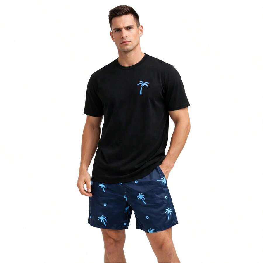 Men T-Shirt Co-Ords - Blue - View 1