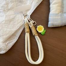 1 pieza Correa de muñeca con colgante de teléfono de girasol, pulsera de teléfono linda con cordón, correa de colgante de teléfono, adecuada para funda de teléfono universal DIY desmontable, anillo de mano portátil creativo anti-pérdida y anti-caída para hombres y mujeres - pieza colgante de girasol - Ver 11
