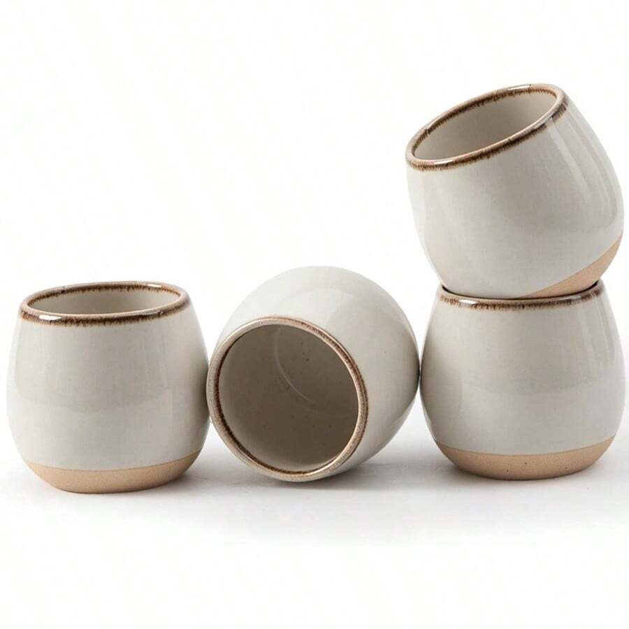 - Juego de 4 tazas de t sin manos, juego de tazas de caf espresso de cermica, apto para mquina de espresso, tazas de estilo moderno, adecuado como un buen regalo para Accin de Gracias - 4 piezas Gris Retro - Ver 1
