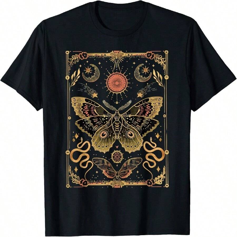 Luna Moth Moon Phase Snack Celestial Witchy Aesthetic Gothic T-Shirt - Black - View 1