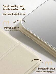 1pc Portable Makeup Mirror, Solid Color, PU Leather Material, Minimalist Cute Compact Design, Foldable, Birthday/Graduation Gift, Home Decor, Back To School Supplies, Giveaway, Travel Essential Affordable Item - Multicolor - View 3