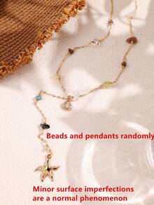 1pc Ocean Vacation Style Shell & Starfish Beaded Pendant Necklace, Colorful Beaded Long Y-Shape Sweater Chain, Suitable For Daily Wear & Beach Vacation (Beads Randomly Assorted) - Multicolor - View 3
