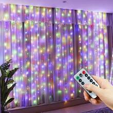 1 pieza Luces de cortina LED alimentadas por USB con 8 funciones de iluminación, luces de cadena colgantes ambientales para boda, fiesta de cumpleaños, ventana, sala de estar, decoración de pared de fondo, iluminación interior para días festivos (control remoto sin batería) - Luz de cortina USB - Ver 4