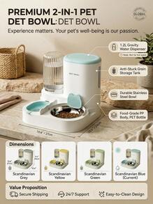 PETSIN 2-In-1 Pet Feeder & Water Dispenser, Large Capacity Dog Cat Food Water Bowl Set, No Spill, Easy Clean, For Small Medium Pets - 1L-2.2L - View 4