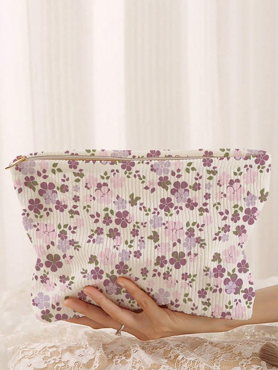 1pc Portable Cosmetic Storage Bag Floral Pattern Double-Sided Printed Travel Zipper Makeup Pouch Multifunctional Toiletry Organizer - Multicolor - View 1