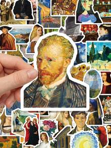 50Pcs Famous Classic Art Painting Stickers, Iconic Masterpieces By Van Gogh,  & Vermeer, Perfect For Journal Collage, Masterpiece Art Decals For Journal, Water Bottle, Laptop, Scrapbook - Multicolor - View 1