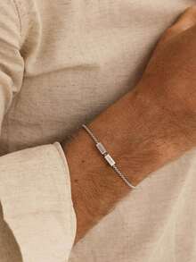 Customized Name Bracelet, Personalized Stainless Steel Black Silver Custom 1-8 Engraved Name Jewelry, Personalized Name Bracelet, Men's Bracelet, Father's Day Gift, Boyfriend Gift, Personalized Name Bracelet Suitable For Dad, Grandpa, Uncle, Husband - Multicolor - View 6