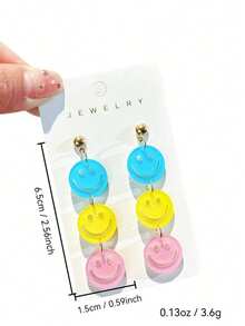 1 Pair Of Back-To-School Acrylic Smiling Face Stud Earrings, Bright And Contrasting Colored Party Earrings - Multicolor - View 3