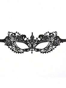 Adult Masquerade Mask, Rhinestone Satin Ribbon Style, Mysterious Fun Lace Mask, Couple Style, Men's And Women's Lace Headwear And Costume, Christmas Mask,Halloween - Black - View 2