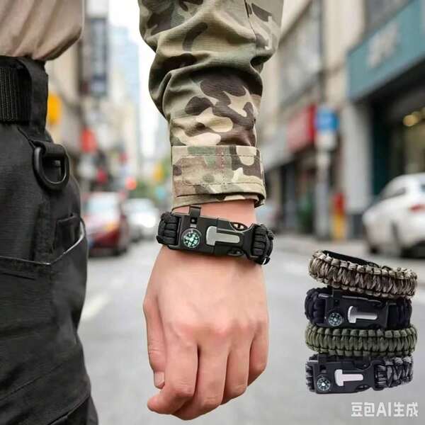 Outdoor Paracord Woven Bracelet, 5-In-1 Multifunctional Compass Survival Paracord Bracelet