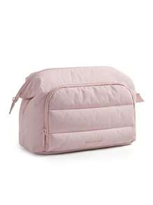 - Bolsa de maquillaje de viaje, bolsa de cosméticos, organizador de maquillaje, bolsa grande abierta para mujer, bolso para artículos de cambiador, accesorios, cepillos - 02-1 Capa - Rosa - Ver 9