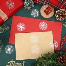 500 Stück transparente Gold & Silber Schneeflocken Doodle Rollenaufkleber, 1 Zoll rund, 8 Arten von Gold & Silber Schneeflocken, doppelt transparentes Material, Neujahr Weihnachts Feiertag Party Umschlag Magazin Dekoration DIY Zubehör, PVC selbstklebende Versiegelungsaufkleber - Transparente Schneeflocken - Übersicht 3