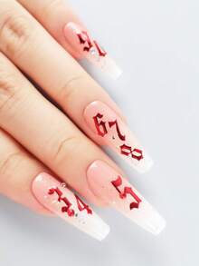 Red Digital Pattern Nail Stickers With Adhesive DIY Nail Art Decoration 2pcs/Pack - Red - View 3