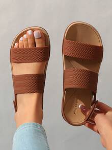 Sandales aquatiques pour femmes, confortables, plates, à plateforme, élégantes, pour la plage et la marche en été. - Tabac - Voir 5