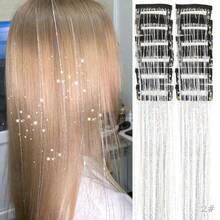 12pcs Glitter Tinsel Hair Extensions Rainbow Colorful - Multicolor - View 12