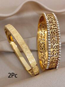 1Pc/2pcs Luxuy Zirconia Hollow Engraved Bangle Bracelet,Stainless Steel Jewelry Set For Women,Daily/Boho/Party/Wedding,Mom Gifts,Valentine Birthday - Multicolor - View 11