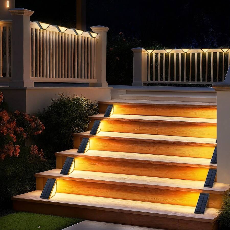 4pcs Solar-Powered 24LED Step Lights - Outdoor Pathway & Staircase Lighting With Auto On/Off, Durable Plastic Semi-Flush Mount For Garden, Patio, Walkway - Energy-Efficient Landscape Decor, Solar Outdoor Lights, Patio Illumination, Modern Lighting