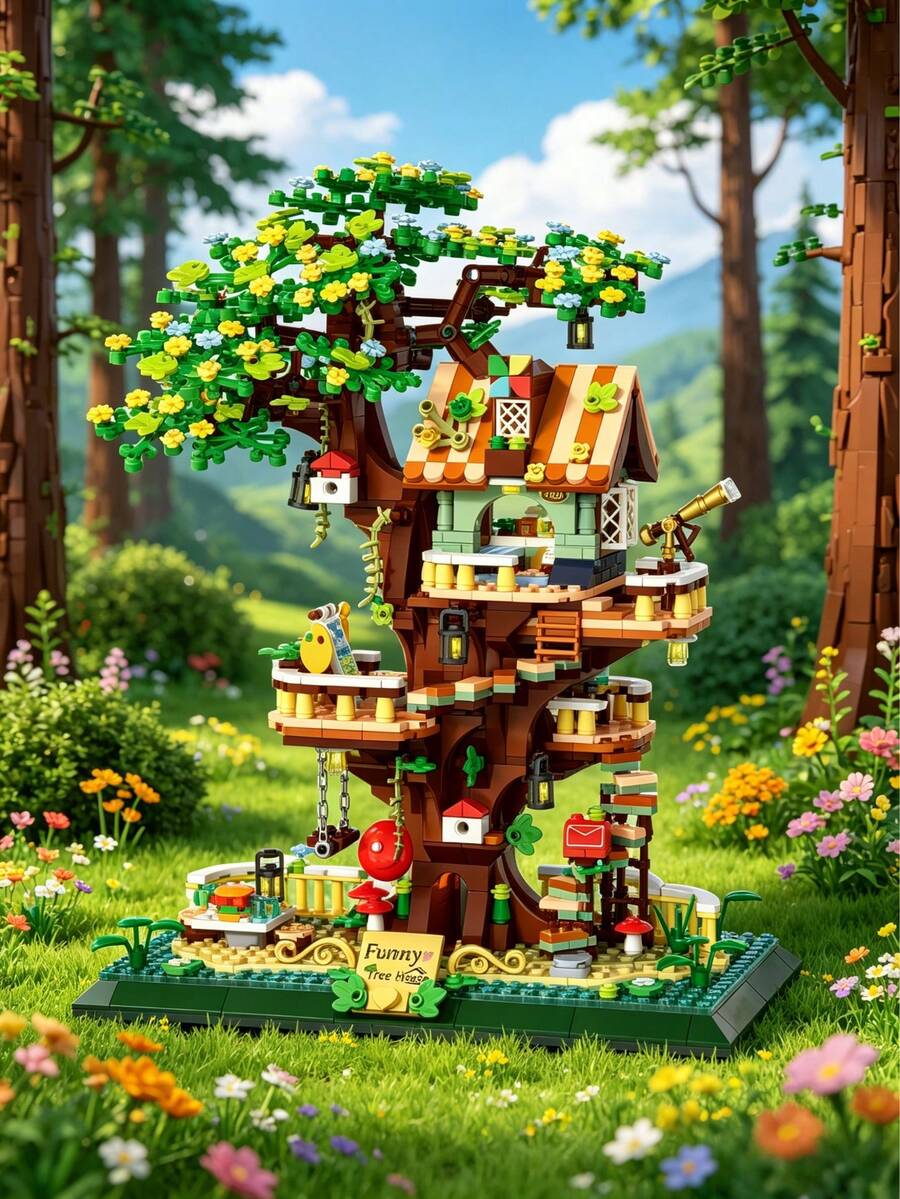 Adult Forest Treehouse/Wooden House Building Block Set, High-End Modular Construction Set, Designed With A Charming Nature Theme, This Wooden House Model Provides A Stress-Relieving Building Process And Can Also Serve As An Eye-Catching Bedroom Decoration, Suitable For Solo Relaxation Or Couple Interaction, A Thoughtful Personalized Gift