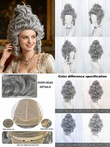 Multi-Color European Court Style Heat Resistant Wig, Rococo Retro Tall Updo With Loose Curls, Ideal For Halloween, Period Cosplay, Stage Performances & Themed Shoots, Elegant Voluminous Costume Wig - Multicolor - View 4