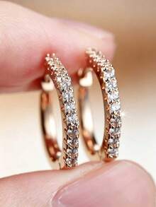 1 Pair Of Minimalist, Symmetrical Half-Circle Zirconia Earrings With Polygonal Geometric Design - Versatile, Everyday Earrings Perfect For Commuting - Yellow Gold - View 1