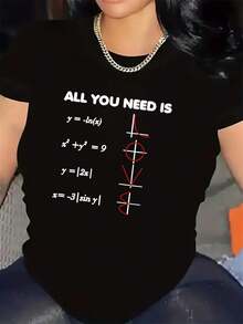 Women's Fun Graphic T-Shirt "All You Need Is Love" With Math Formula Print, Modern, Casual, Soft, Breathable - [] - 查看 1