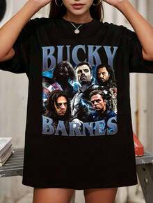 Bucky Barnes Sebastian Stan Vintage T-Shirt  Unisex Tee, Oversized Washed Tee.Jpg - Black - View 1