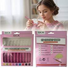 SKA 9-Piece Crochet Hook Set, With Exquisite Gift Packaging,Ergonomic Soft Grip Aluminum Knitting Needles, Complete Size Range (2.0mm-6.0mm) For Yarn Projects, Crafting Tools For Beginners And Pros - Pink Gift Set - View 1