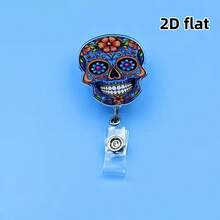 2D Non-3D Skeleton Creative Halloween Theme Retractable ID Badge Lanyard With ID Clip - Acrylic Employee Name Tag Holder, Doctor Nurse Assistant Card Display Holder, Suitable For Hospital Work, Holiday Gift - A - View 7